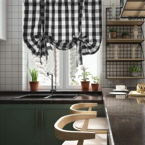 Black and white buffalo check lace-up curtains