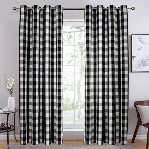 Black and white plaid blackout curtain fabric