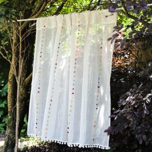 Colorful striped tulle layered curtains