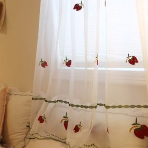 Strawberry embroidered tulle curtains