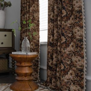 Vintage floral oil painting tassel curtains