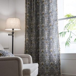 Vintage floral print cotton and linen curtains